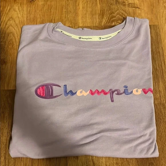 Champion Lavender Sweatshirt with Multicolor Logo Women’s Medium - Picture 2 of 8